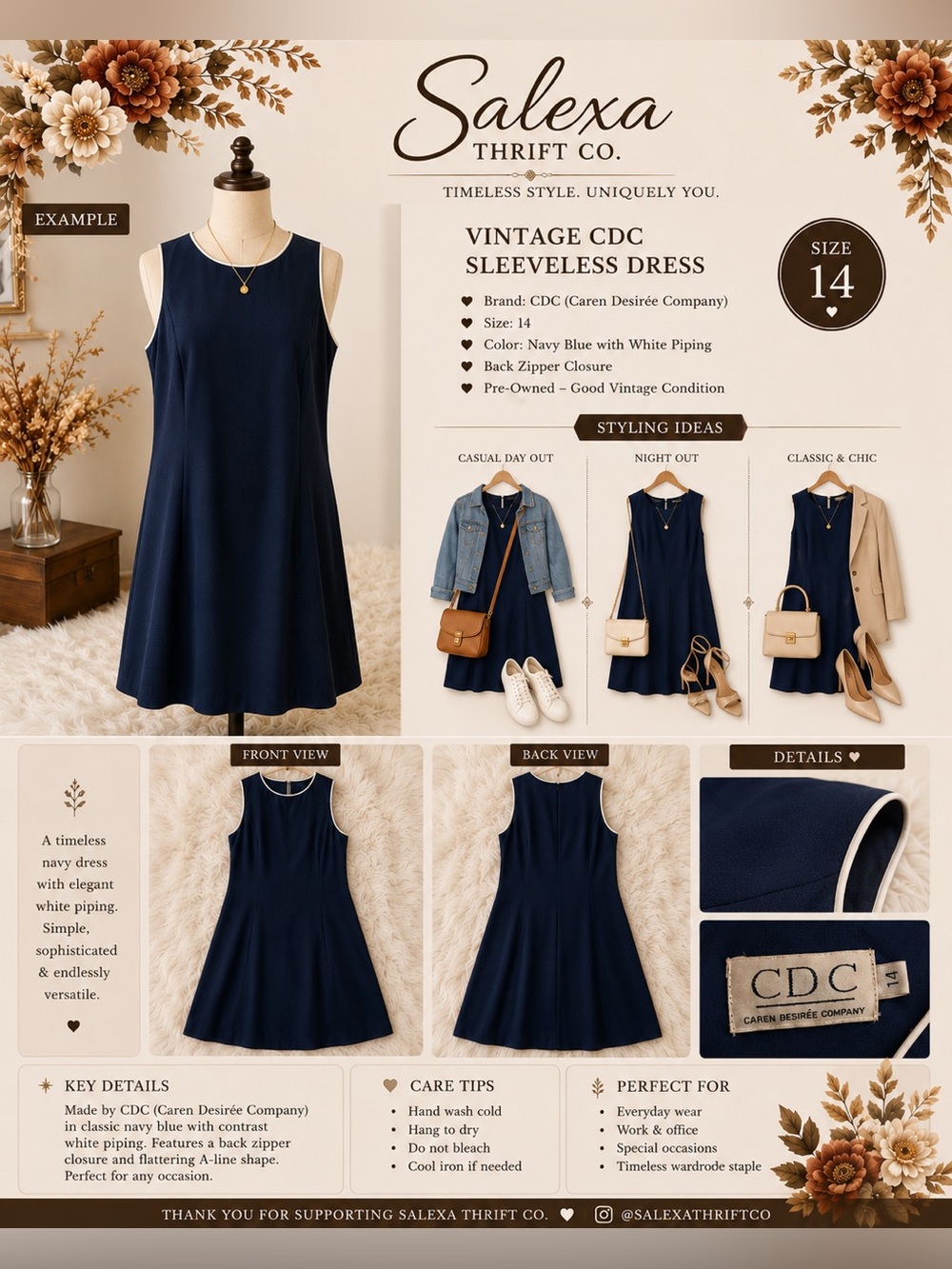 CDC Navy Dress with White Contrast Trim